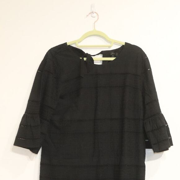 J. Crew Black Flutter Sleeve Eyelet Midi Shift Dress Sz 10 - Picture 3 of 11